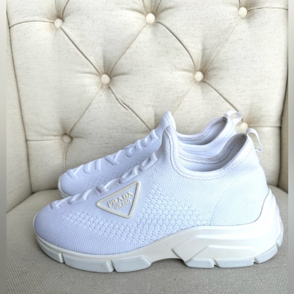 SOLD - PRADA Low Top White Knit Sneakers size 36.5 - With Logo. - Picture 1 of 5